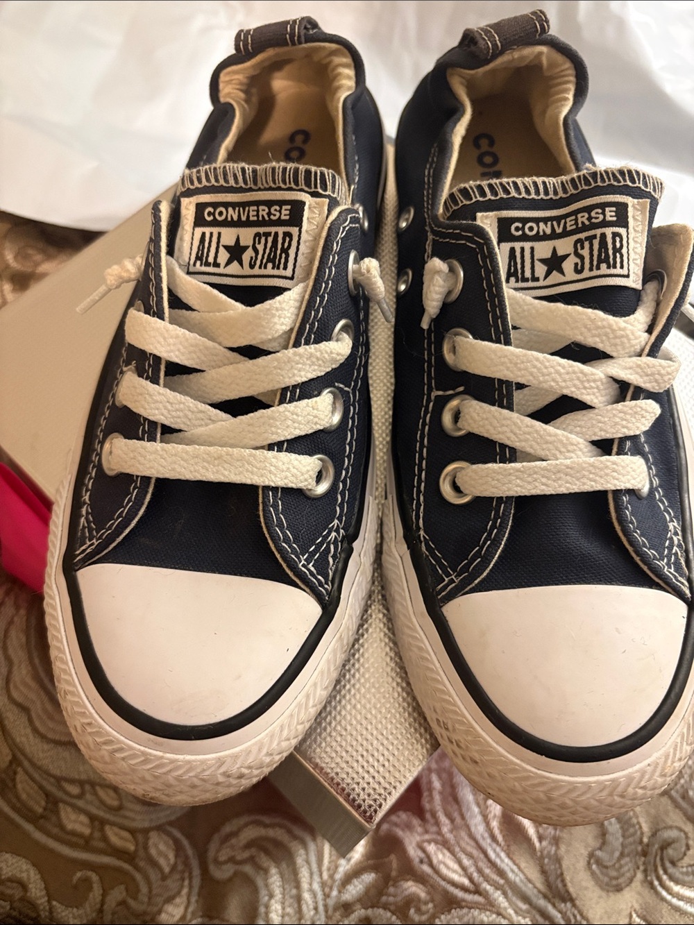 Converse Navy Canvas Low Top Sneakers with White Accents - Picture 3 of 3